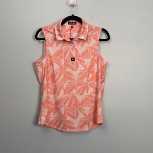 Bad Birdie Peach Palm-Print Sleeveless Golf Polo Tank Women’s Size Large Stretch